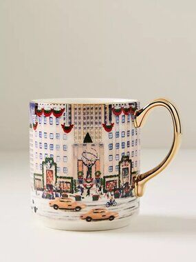 Anthropologie Christmas in the City NYC Mug Holiday Festive New York Gift Decor